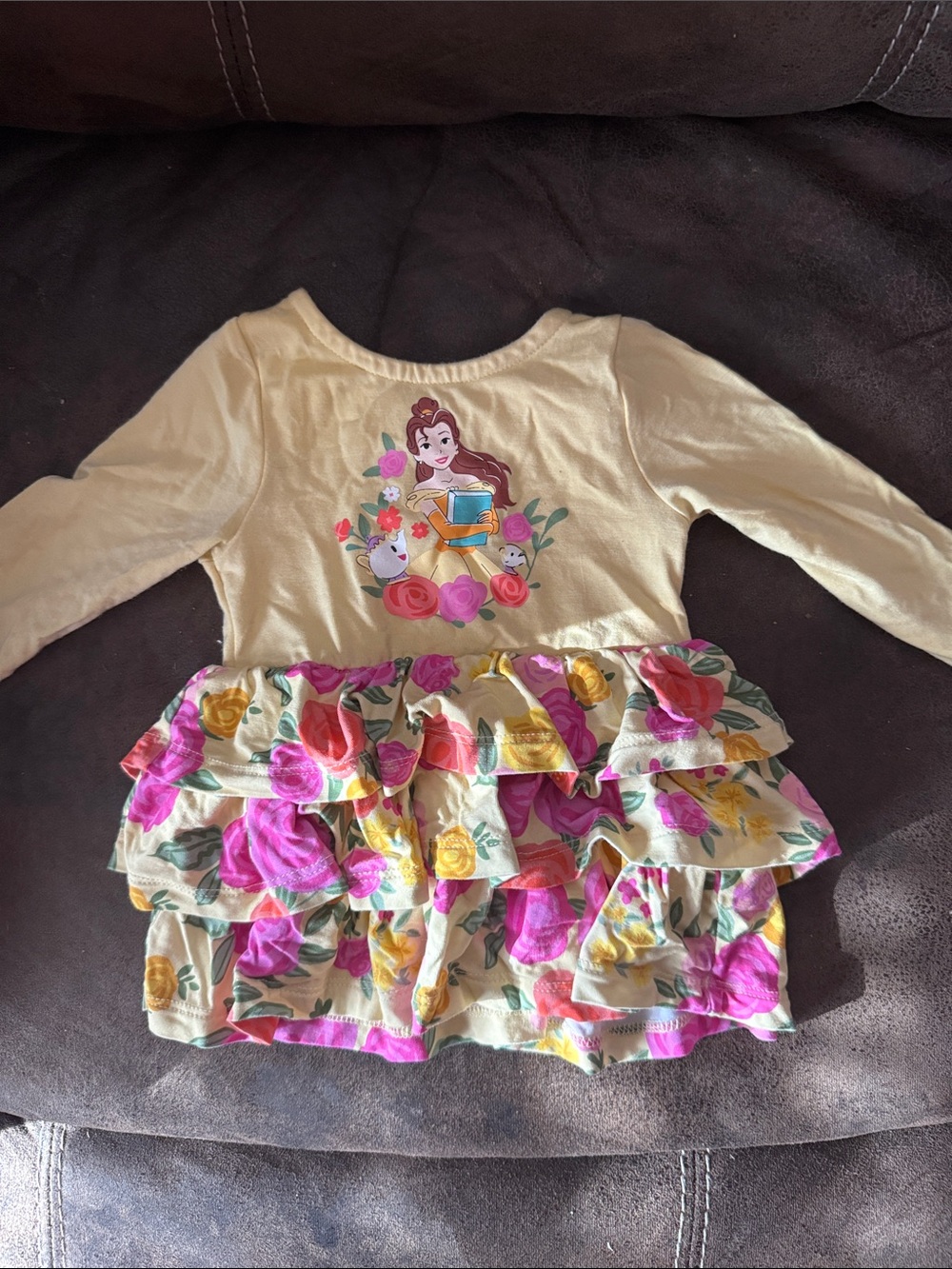 Little Sleepies Yellow Belle Floral Ruffle Long Sleeve Top with diaper cover